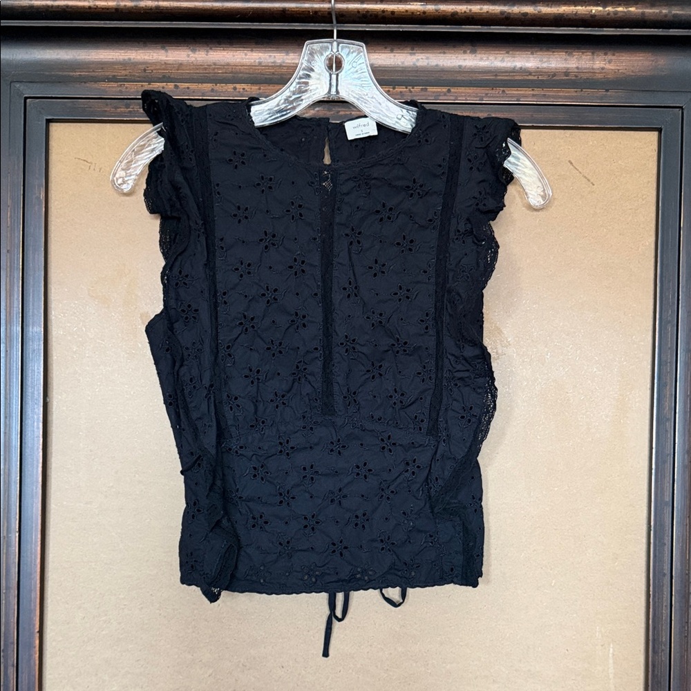 Wilfred Bacchus Poplin Eyelet Sleeveless Blouse Black